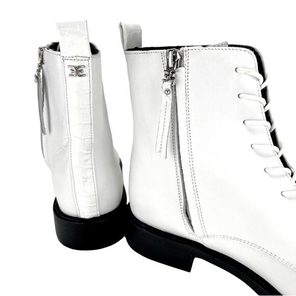 Sam Edelman Nina White Combat/Ankle Boot Size 7.5 Leather Adjustable Lace-Up New - Picture 8 of 11